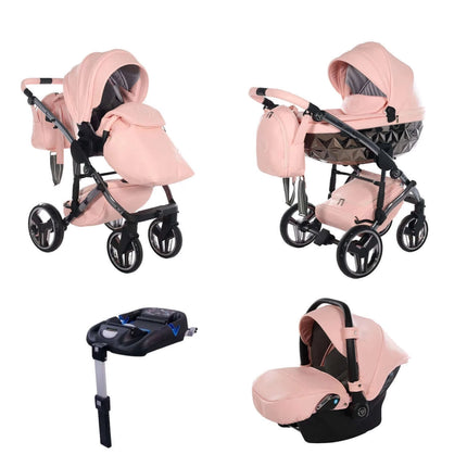 Junama Diamond Stroller Hand Craft in Apricot, Combo: 4 IN 1 (Includes Car Seat + Isofix Base) by KIDZNBABY