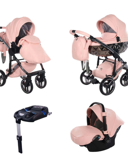 Junama Diamond Stroller Hand Craft in Apricot, Combo: 4 IN 1 (Includes Car Seat + Isofix Base) by KIDZNBABY