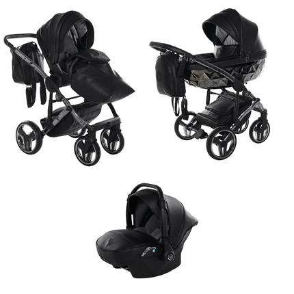 Junama Diamond Stroller Hand Craft in Black, Combo: 3 IN 1 (Includes Car Seat) by KIDZNBABY