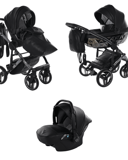 Junama Diamond Stroller Hand Craft in Black, Combo: 3 IN 1 (Includes Car Seat) by KIDZNBABY