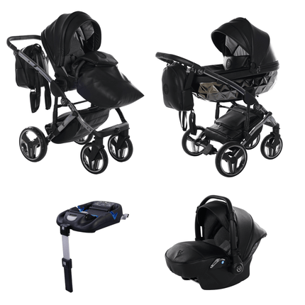 Junama Diamond Stroller Hand Craft in Black, Combo: 4 IN 1 (Includes Car Seat + Isofix Base) by KIDZNBABY