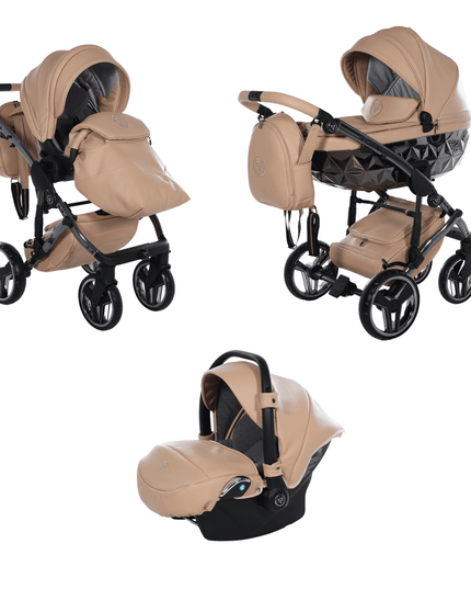 Junama Diamond Stroller Hand Craft in Caramel, Combo: 3 IN 1 (Includes Car Seat) by KIDZNBABY