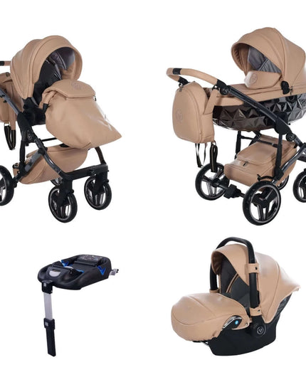 Junama Diamond Stroller Hand Craft in Caramel, Combo: 4 IN 1 (Includes Car Seat + Isofix Base) by KIDZNBABY