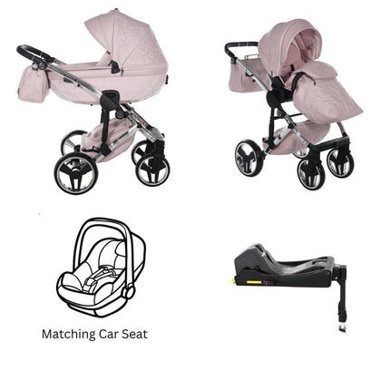 Junama Diamond ENZO Stroller in Pink with Car Seat and ISOFIX Base
