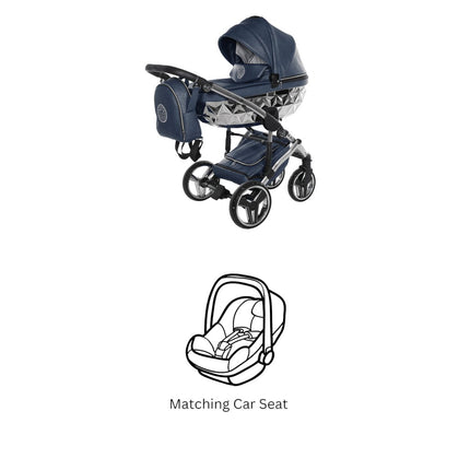 Junama Diamond Hand Craft FERO Stroller with Car Seat In Blue