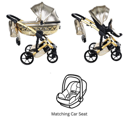 Junama Diamond Hand Craft GLOSSY Stroller Golden with Car Seat