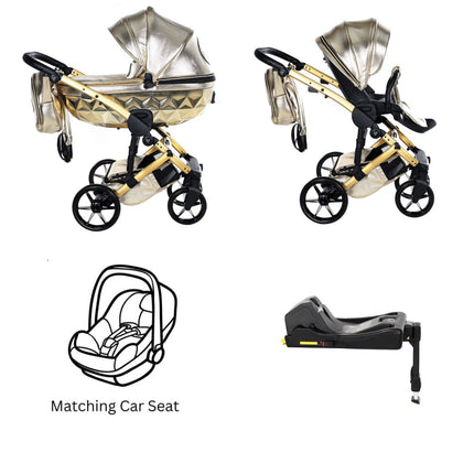 Junama Diamond Hand Craft GLOSSY Stroller Golden with Car Seat and ISOFIX BASE