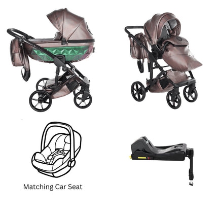 Junama Diamond Hand Craft GLOSSY Stroller Multi Color with Car Seat and ISOFIX Base