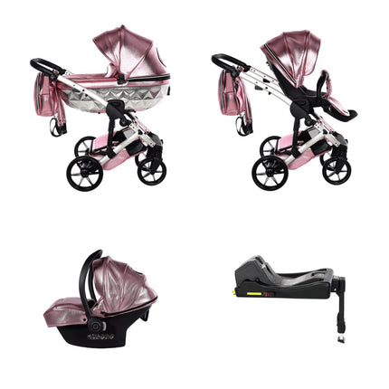 Junama Diamond Hand Craft GLOSSY Stroller Pink with Car Seat and ISOFIX Base