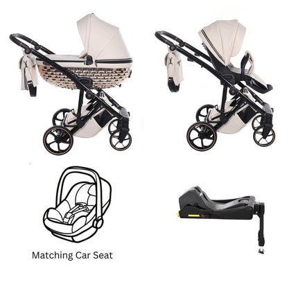 Junama Diamond ZOOMI Stroller in Beige and Copper with Car Seat and ISOFIX Base