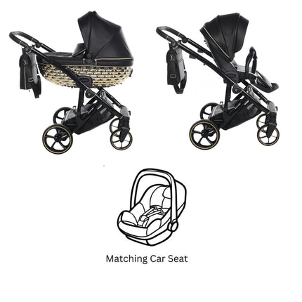 Junama Diamond ZOOMI Stroller in Black and Gold with Car Seat