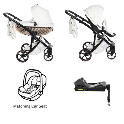 Junama Diamond ZOOMI Stroller in White and Copper with Car Seat and ISOFIX Base
