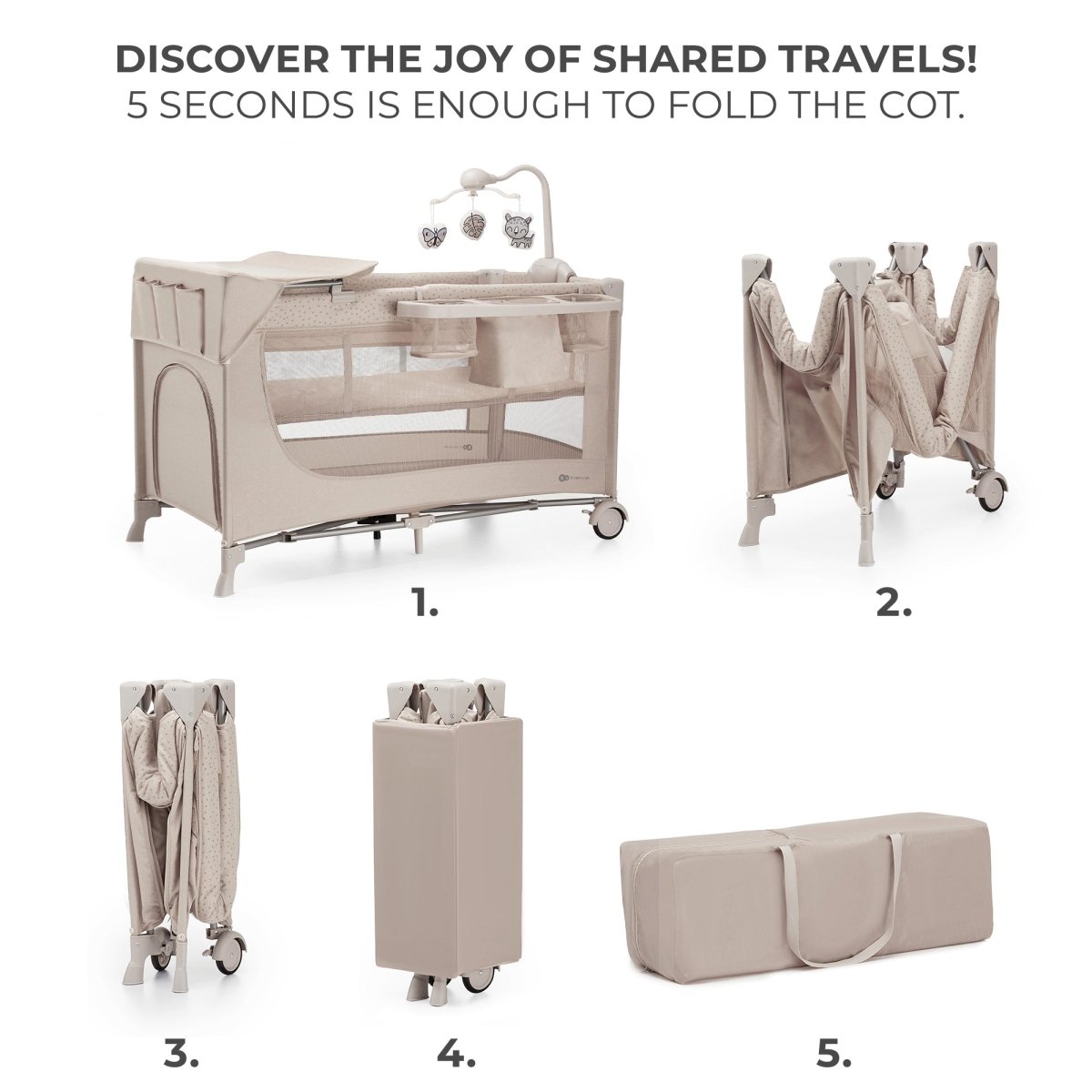 Kinderkraft Joy 2 Baby Cot - Dark Gray Modern Nursery Bed | Polyester Construction