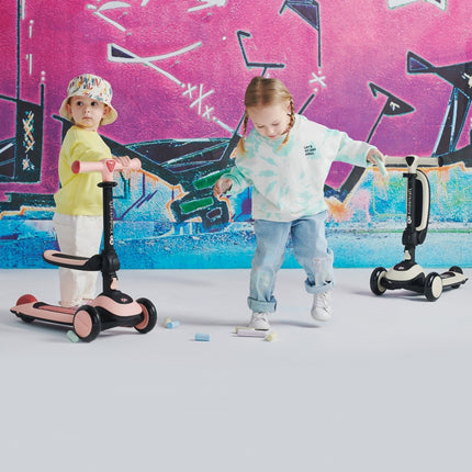 Kids Playing with the Balance Bike and Three-Wheel Scooter HALLEY