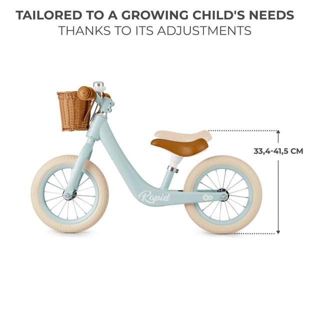Kinderkraft Balance Bike RAPID 2 showing adjustable seat height for children
