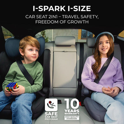 Children seated in Kinderkraft Car Seat I-SPARK, highlighting safety and comfort