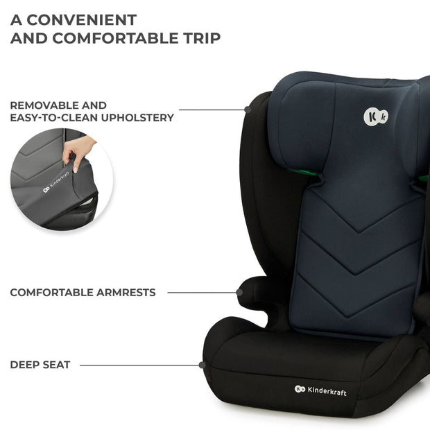Detail of Kinderkraft Car Seat I-SPARK's washable upholstery and armrests