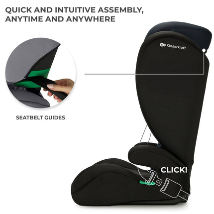 Easy assembly of Kinderkraft Car Seat I-SPARK shown with seatbelt guides