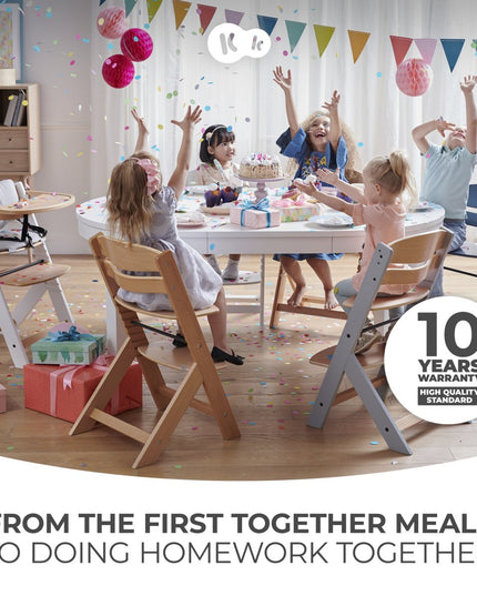 Kinderkraft ENOCK High Chair with a 10-year warranty, for meals and homework.