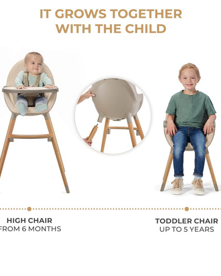 Beige Kinderkraft FINI 2 High Chair that grows with the child from 6 months to 5 years.