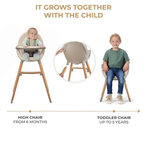 Beige Kinderkraft FINI 2 High Chair that grows with the child from 6 months to 5 years.