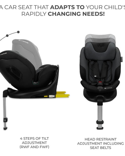 Kinderkraft I-FIX car seat with 4-step tilt adjustment and head restraint for adaptable child comfort and safety.