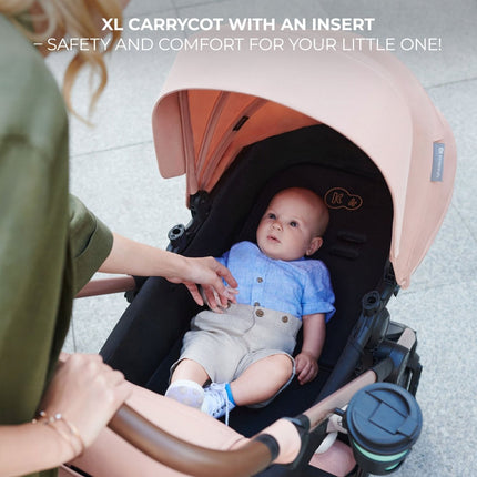 Kinderkraft MOOV 2 Stroller with XL carrycot and insert, offering safety and comfort for the baby.