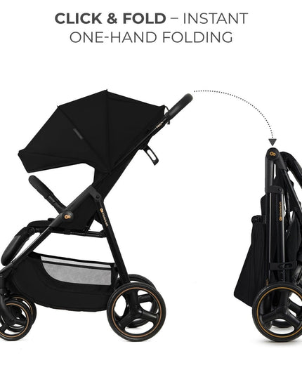 Kinderkraft Stroller TRIG 3's easy one-hand folding feature displayed in sequential images