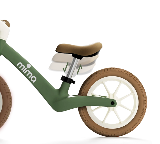 Adjustable seat height feature of Mima ZOOM Lite Balance Bike