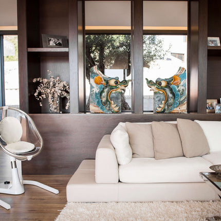 Modern living room with Mima Moon High Chair and contemporary decor.