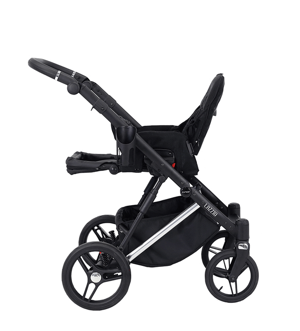 Kunert Stroller LAZZIO in reclined position, highlighting the adjustable seat options
