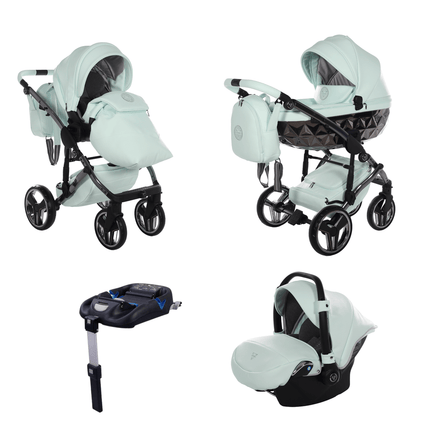 Junama Diamond Stroller Hand Craft in Pistachio, Combo: 4 IN 1 (Includes Car Seat + Isofix Base) by KIDZNBABY