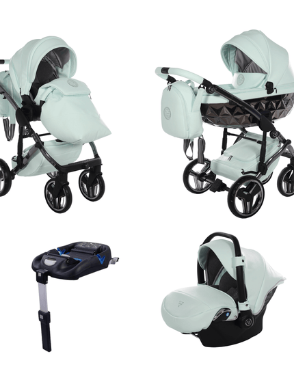 Junama Diamond Stroller Hand Craft in Pistachio, Combo: 4 IN 1 (Includes Car Seat + Isofix Base) by KIDZNBABY