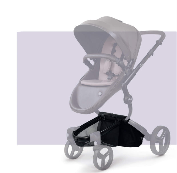 Side view of Mima XARI MAX stroller with storage basket