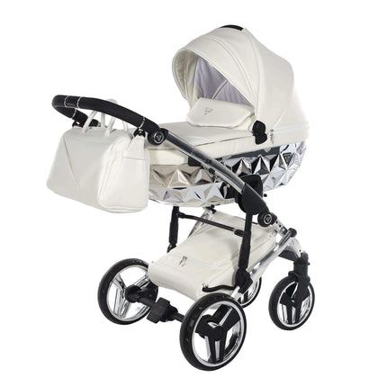 Junama Diamond Stroller Fluo V3 Glossy in White And Silver by KIDZNBABY