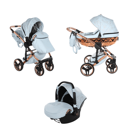 Junama Diamond Heart Stroller Color: Baby Blue Combo: 3 IN 1 (Includes Car Seat) KIDZNBABY