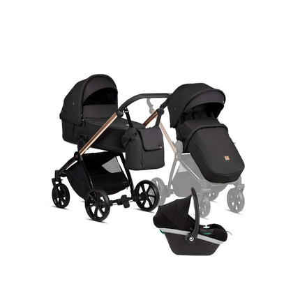 Tutis Mio Plus Thermo Black Edition Stroller with Golden Frame 3 IN 1 (Includes Car Seat) by KIDZNBABY