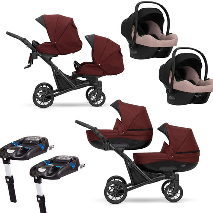 Kunert Booster Twin Stroller Color: Booster Bordeaux Choose Package: 4 IN 1 (Includes Car Seat + ISOFIX Base) KIDZNBABY