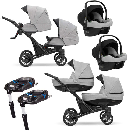 Kunert Booster Twin Stroller Color: Booster Gray Choose Package: 4 IN 1 (Includes Car Seat + ISOFIX Base) KIDZNBABY