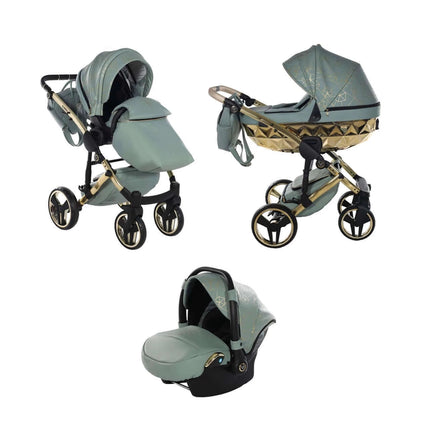 Junama Diamond Heart Stroller Color: Green Combo: 3 IN 1 (Includes Car Seat) KIDZNBABY