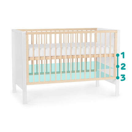 Kinderkraft Baby Cot MIA with height adjustments and mattress.