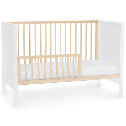 Side view of Kinderkraft Baby Cot MIA with white mattress.