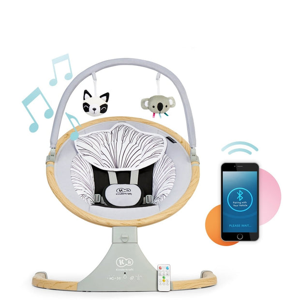 Kinderkraft Bouncer LUMI with music notes and phone connection.