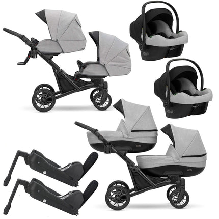 Kunert Booster Twin Stroller Grey 4 IN 1 (Including Car Seat and ISOFIX Base)