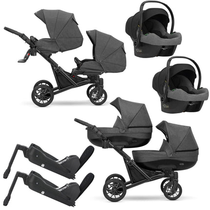 Kunert Booster Twin Stroller Dark Grey 4 IN 1 (Including Car Seat and ISOFIX Base)