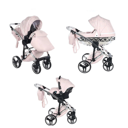 Junama Diamond Heart Stroller Color: Pink Combo: 3 IN 1 (Includes Car Seat) KIDZNBABY