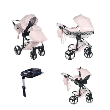 Junama Diamond Heart Stroller Color: Pink Combo: 4 IN 1 (Includes Car Seat + ISOFIX Base) KIDZNBABY