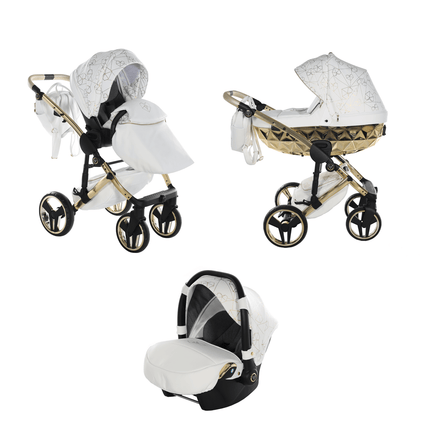 Junama Diamond Heart Stroller Color: White Combo: 3 IN 1 (Includes Car Seat) KIDZNBABY